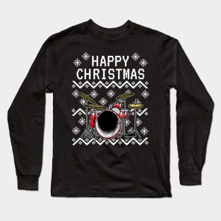 Drummer Ugly Christmas Musician Drum Teacher Long Sleeve T-Shirt